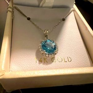 14kt Diamond blue topaz necklace